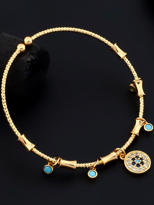 QUERALT Brass-Plated Artificial Stones Studded Lucky Clover Charm Bracelet