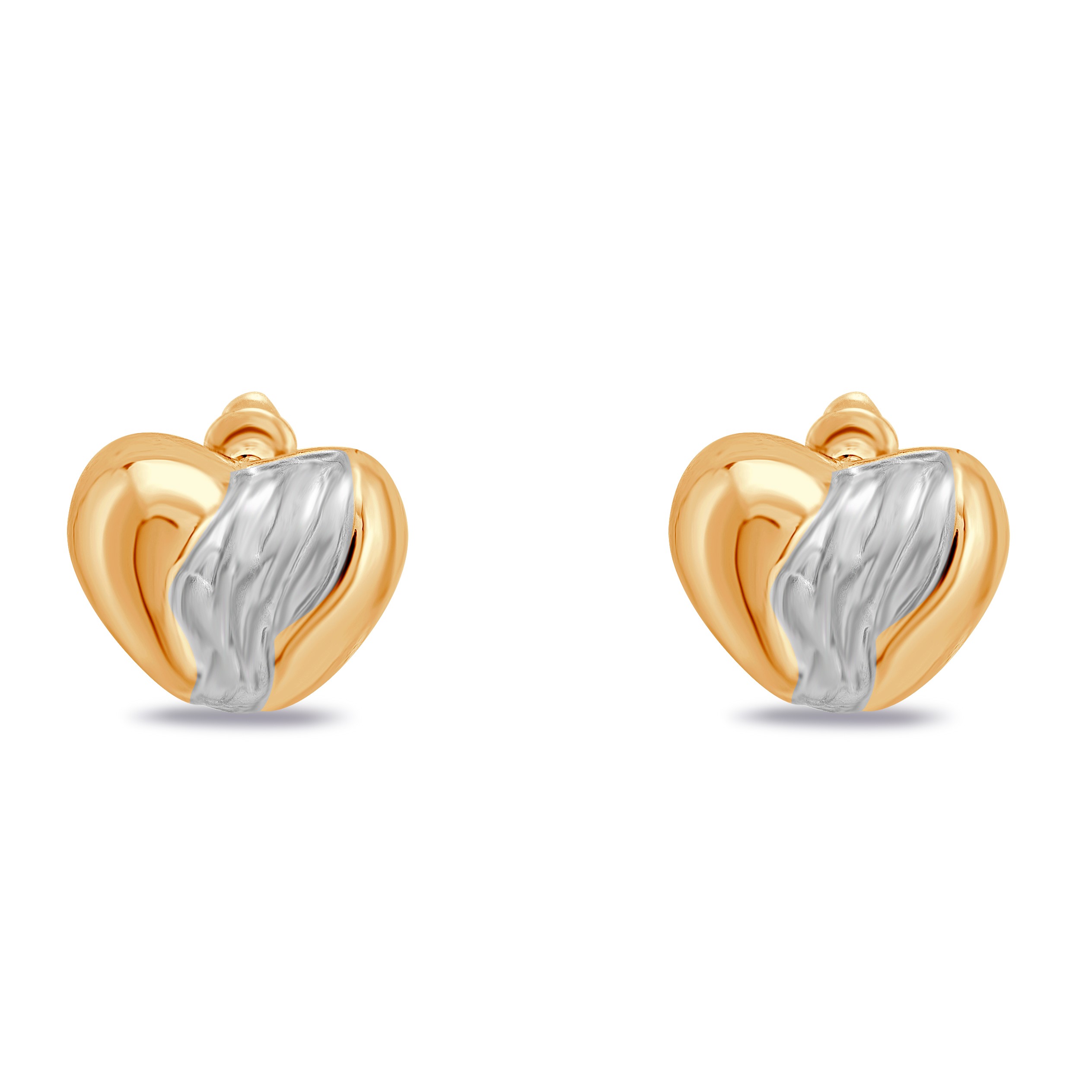 Amour Dual-Tone Heart Stud Earrings - Premium Gold & Silver Tone Textured Fluid Ribbon Heart Statement Studs for Women