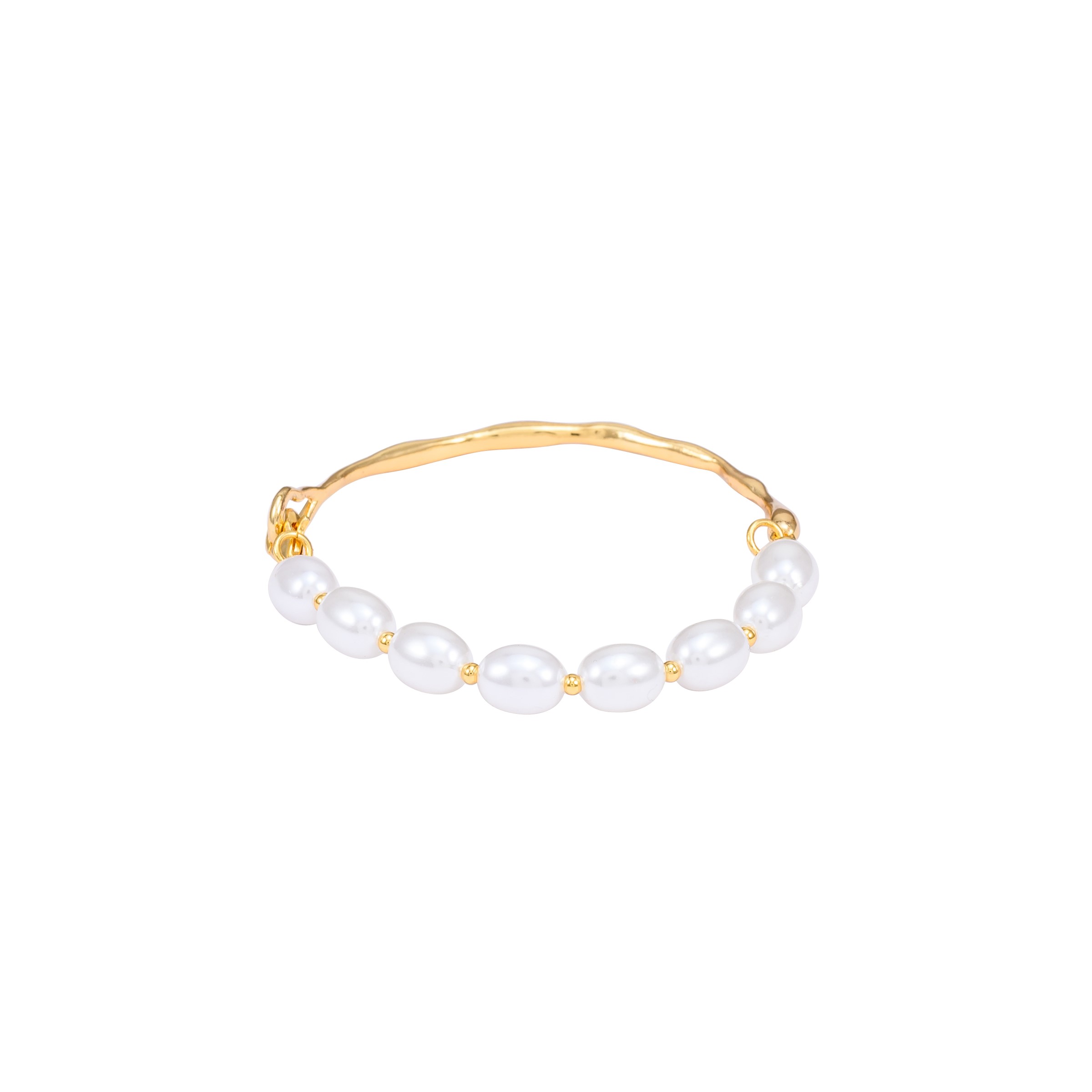 Premium Stainless Steel Half Bangle Half Pearl Bracelet for Women - Waterproof & Sweat-Proof Mixed Structure Gold-Tone Kada