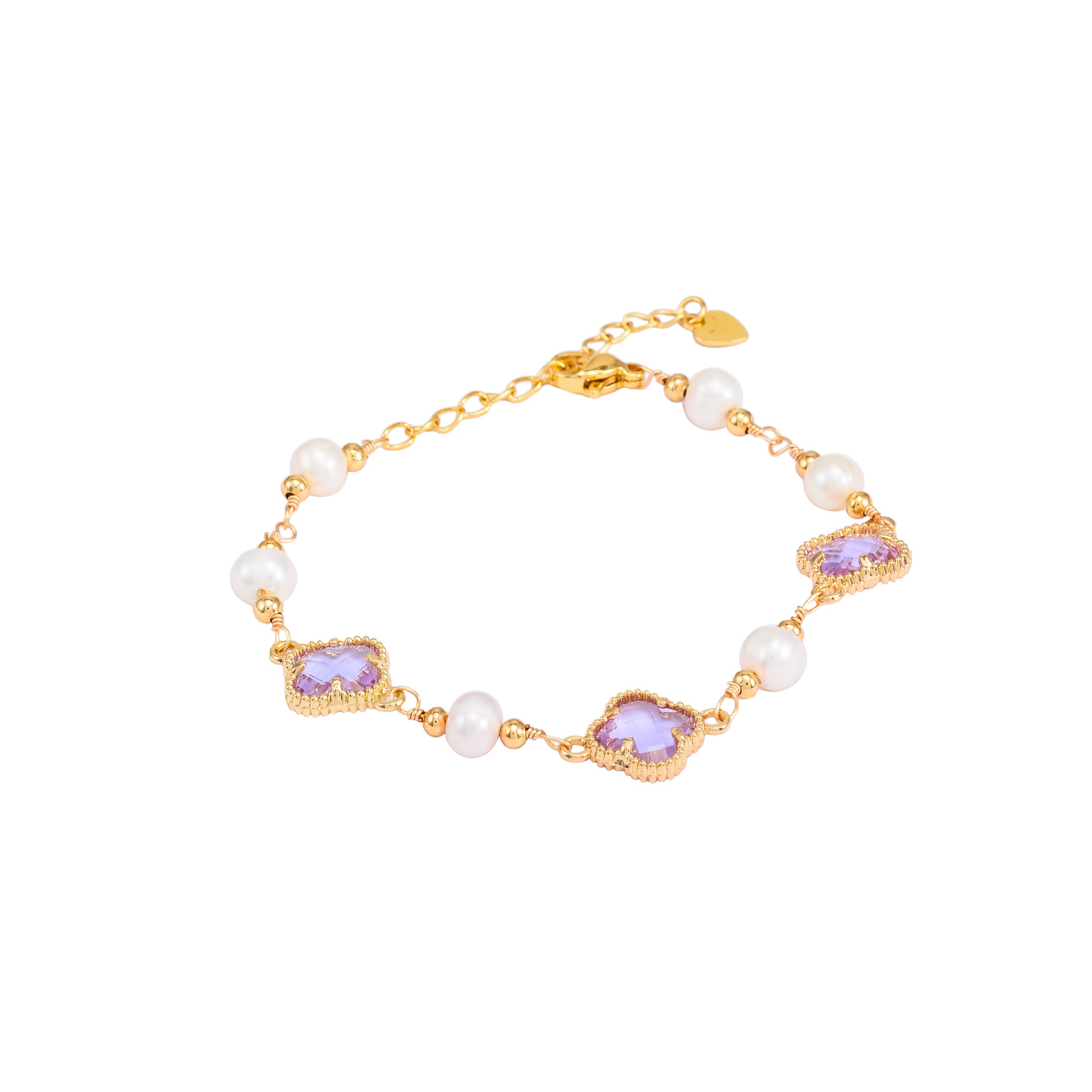 Premium Clover Crystal & Pearl Charm Bracelet for Women - Adjustable Gold Tone Elegant Statement Link Bracelet