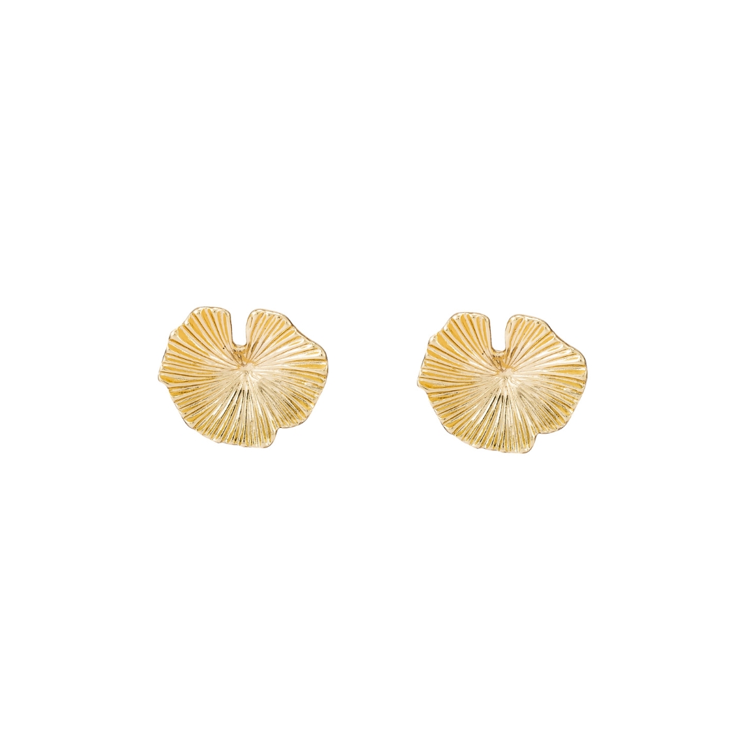 Gold Ginkgo Leaf Textured Stud Earrings