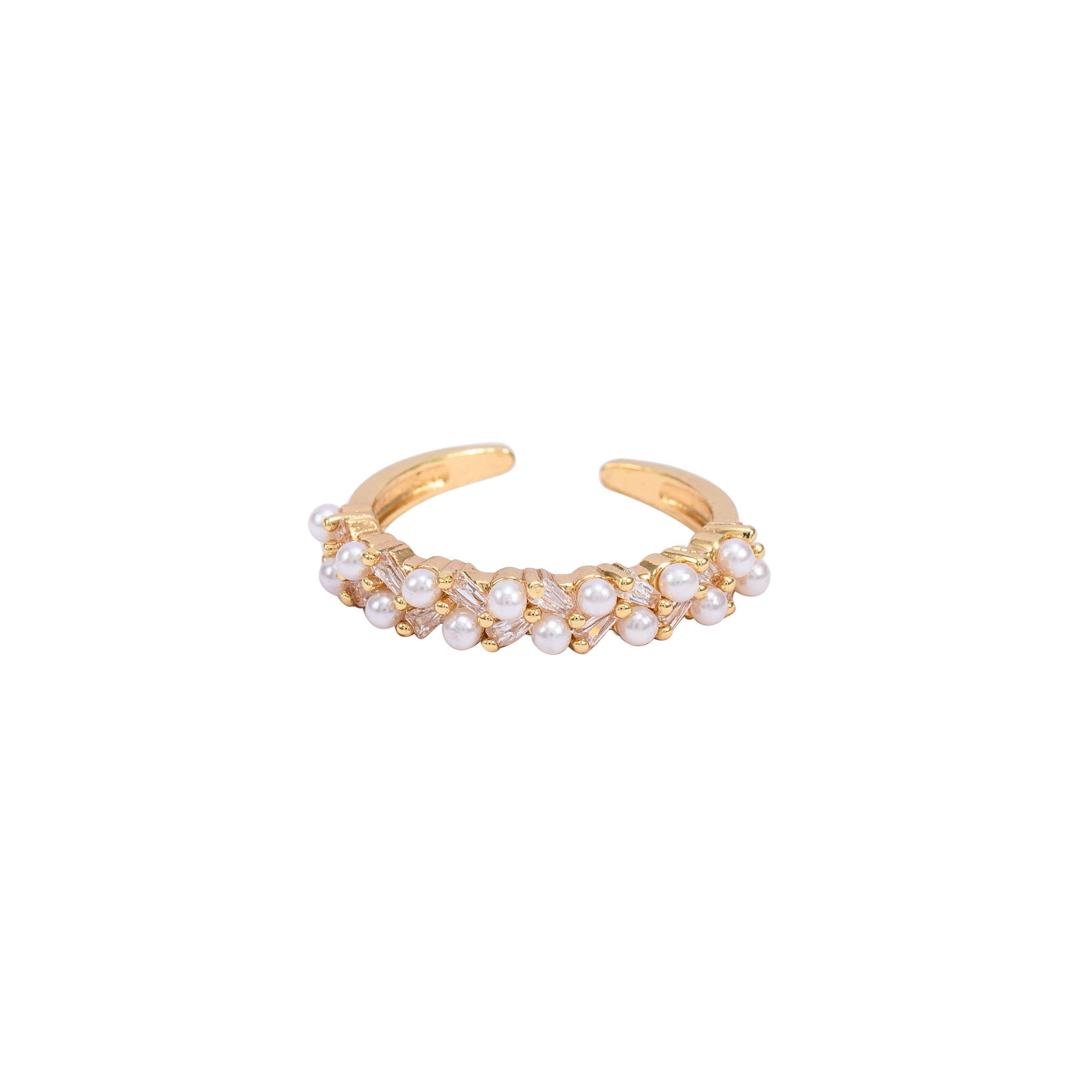 Queralt Gold Pearl & Crystal Baguette Adjustable Ring