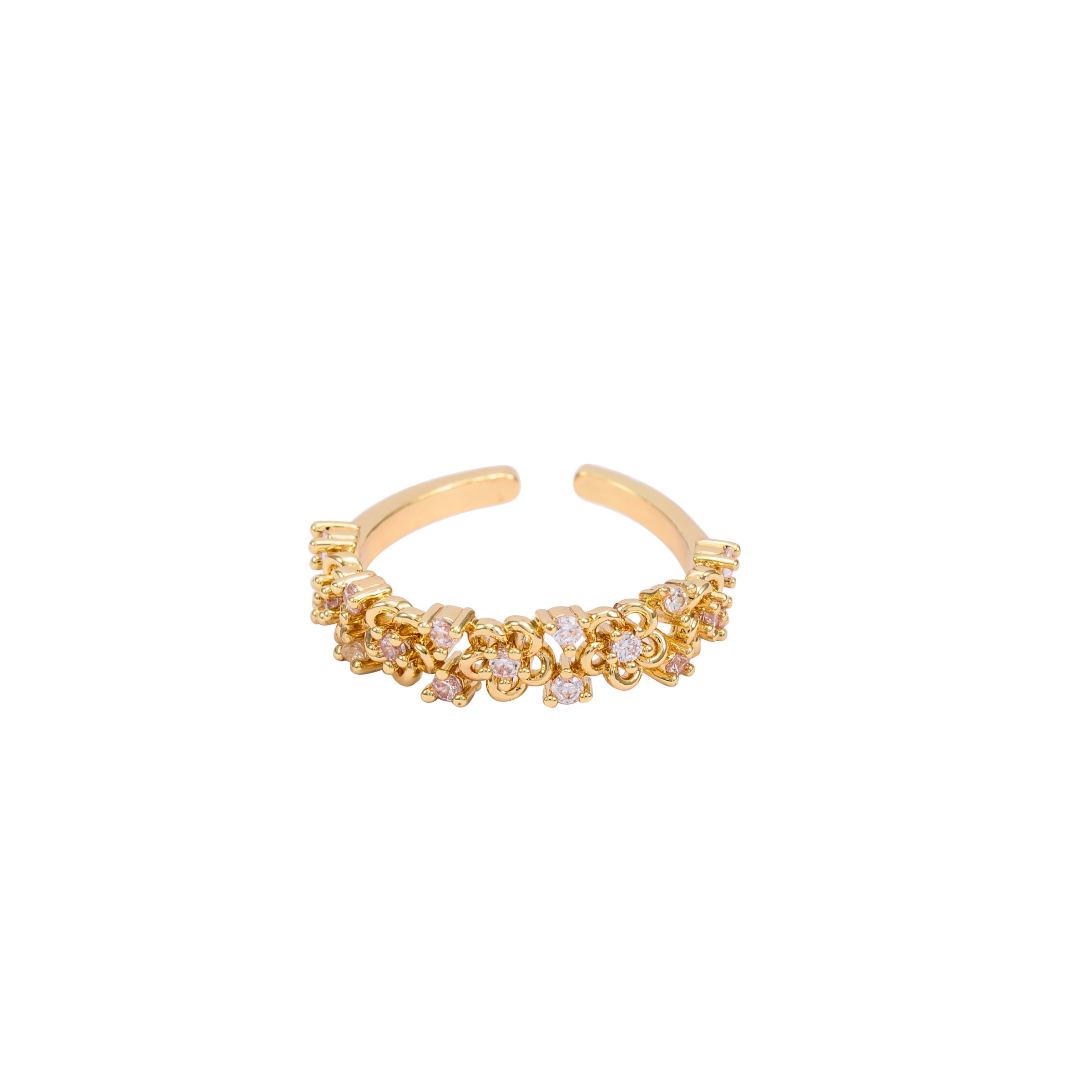 Gold Floral Filigree Pink Diamond Adjustable Ring