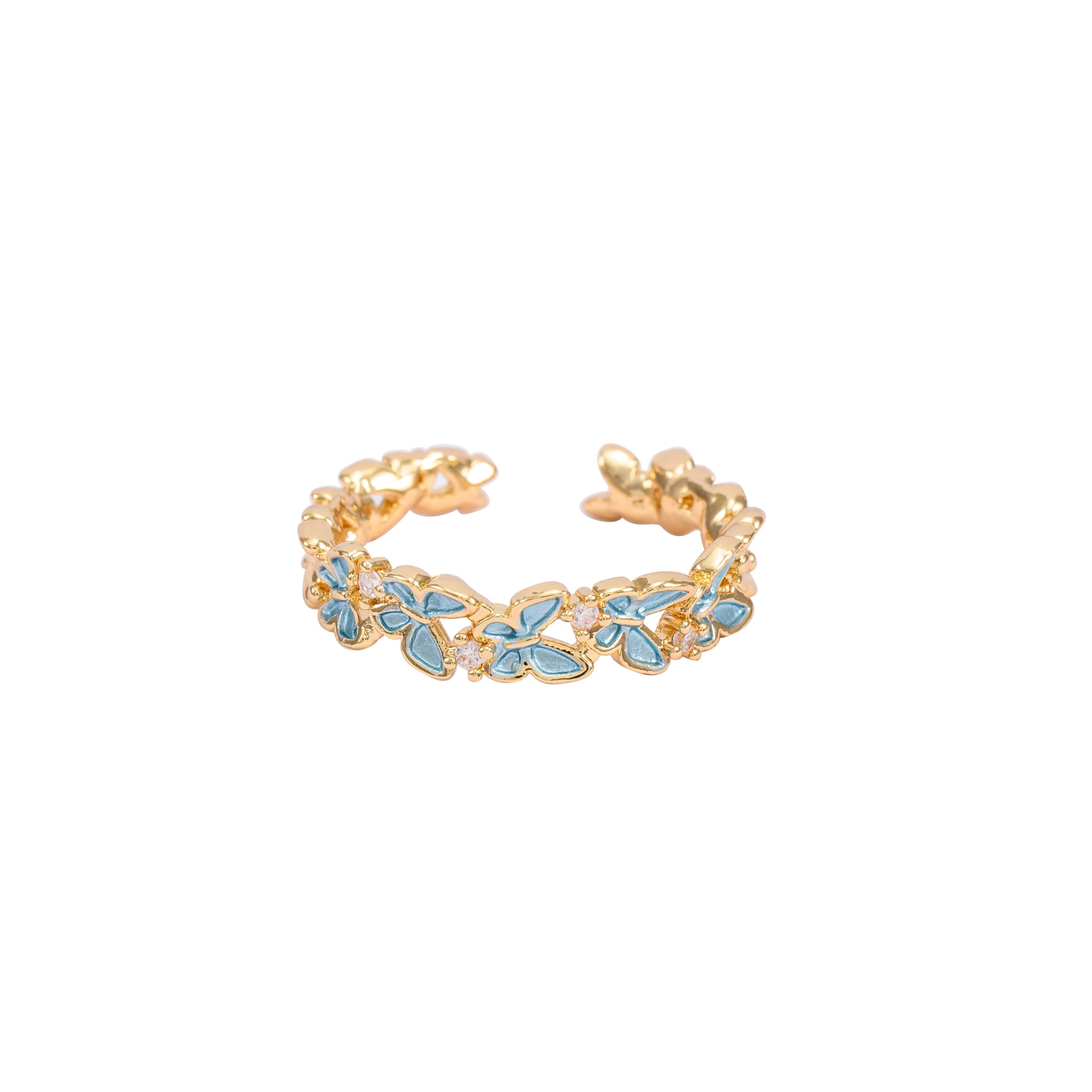 Gold Blue Enamel Butterfly Adjustable Ring
