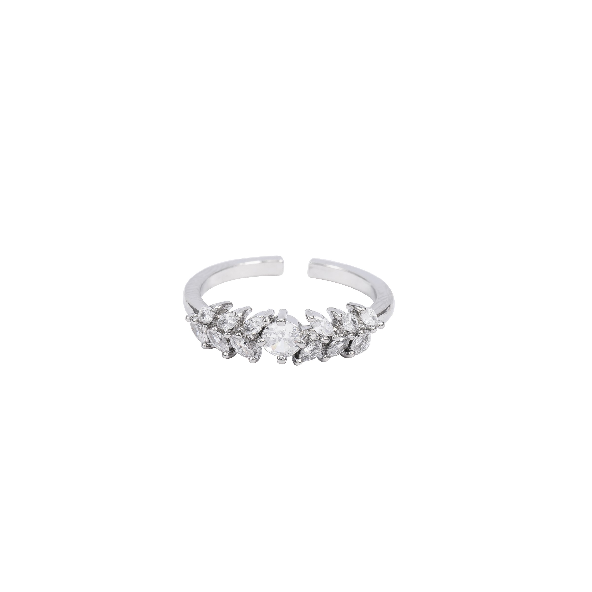 Silver Crystal Cluster Adjustable Ring