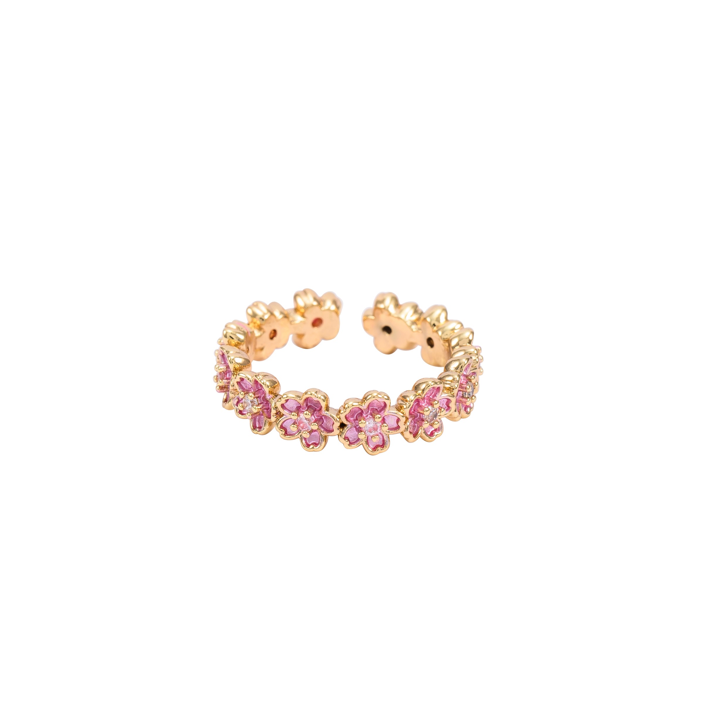 Gold Pink Crystal Daisy Flower Adjustable Ring