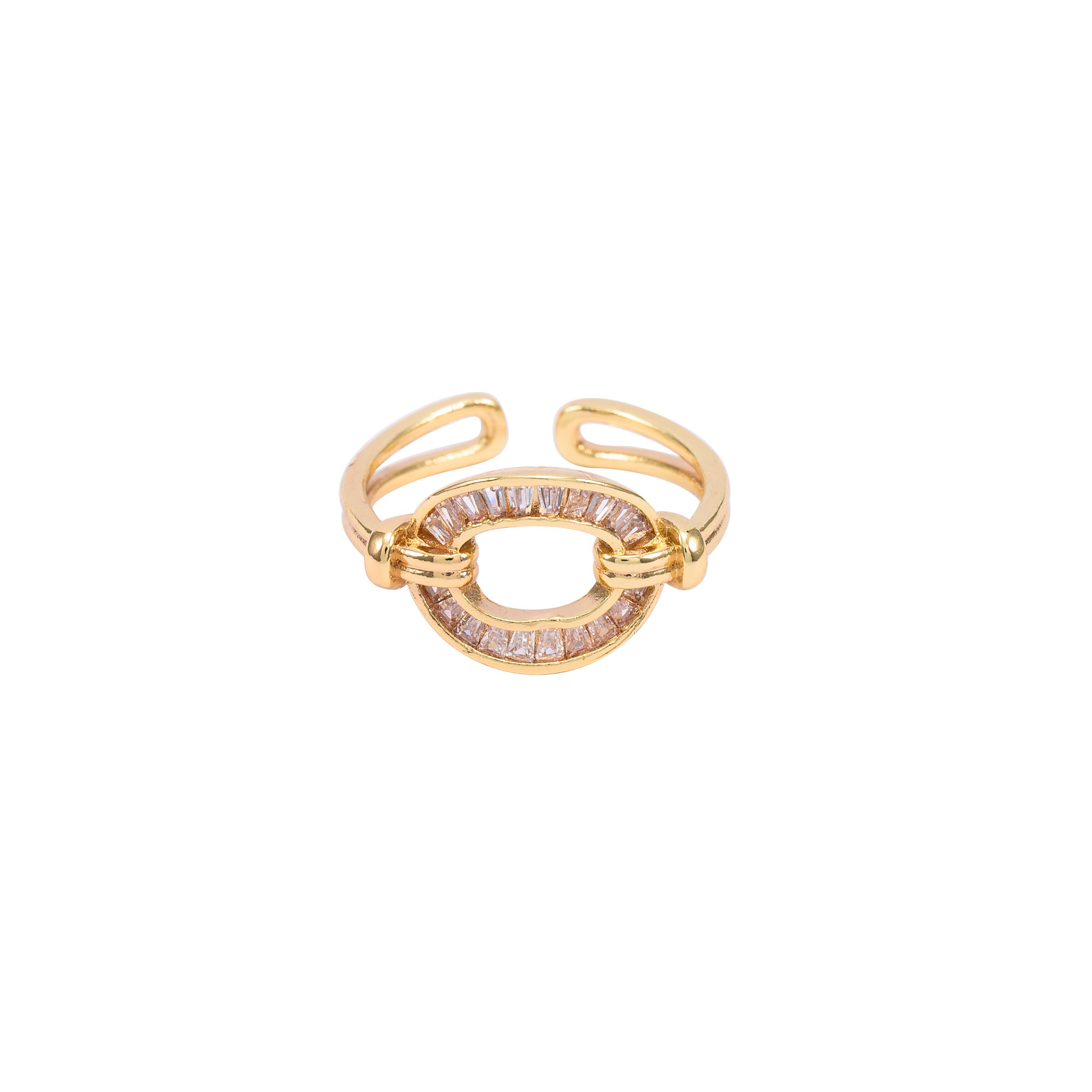 Gold Open Oval Baguette Crystal Adjustable Ring