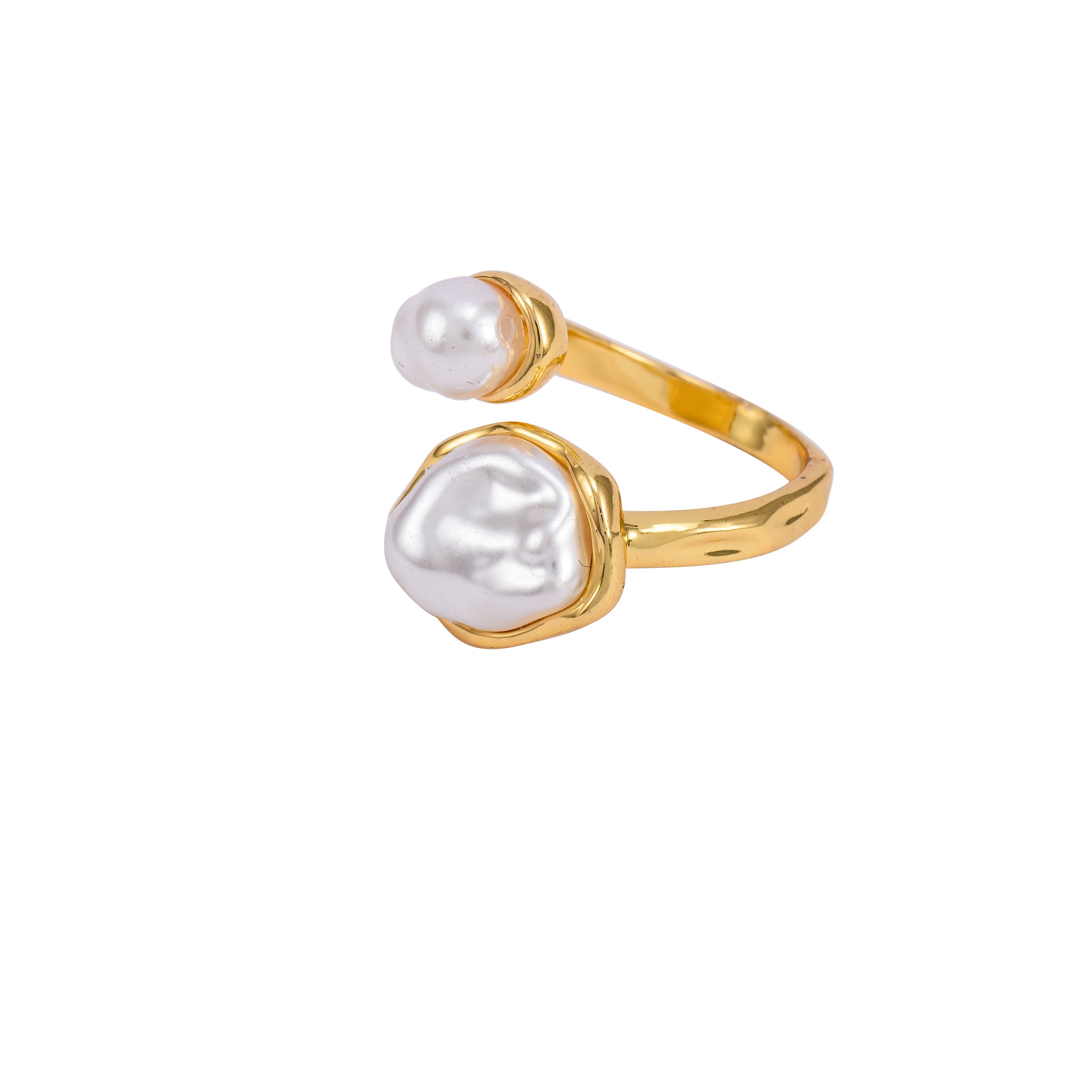 Gold Dual Baroque Pearl Bypass Adjustable Ring