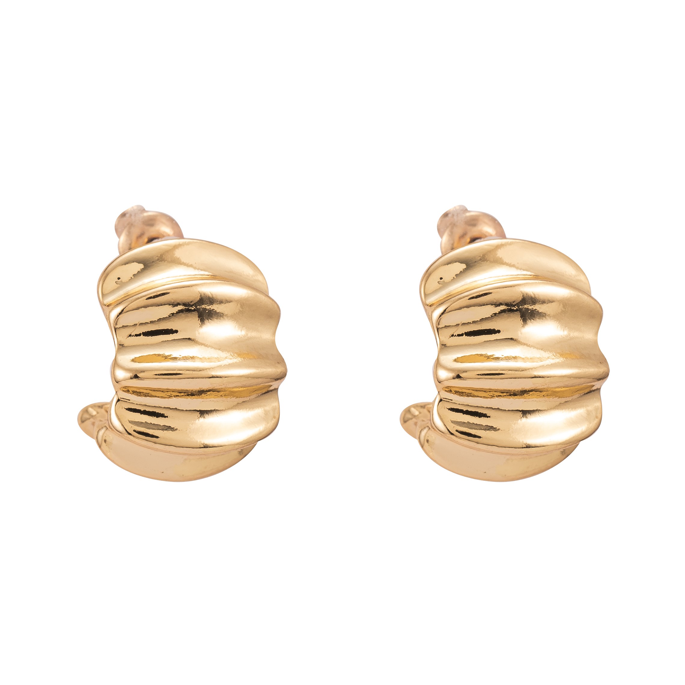 Gold Ridged Chunky Hoop Earrings